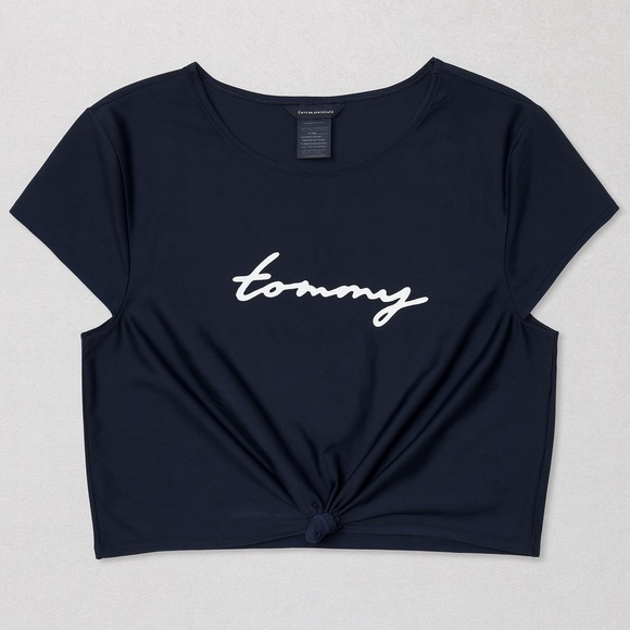 NWT Tommy Hilfiger Navy Knot-Front Crop Top XL / 4-Way Stretch / UPF 50+ - Picture 1 of 5